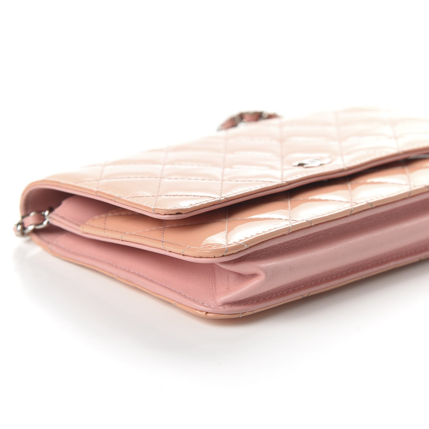 Patent Quilted Wallet On Chain WOC Light Pink
