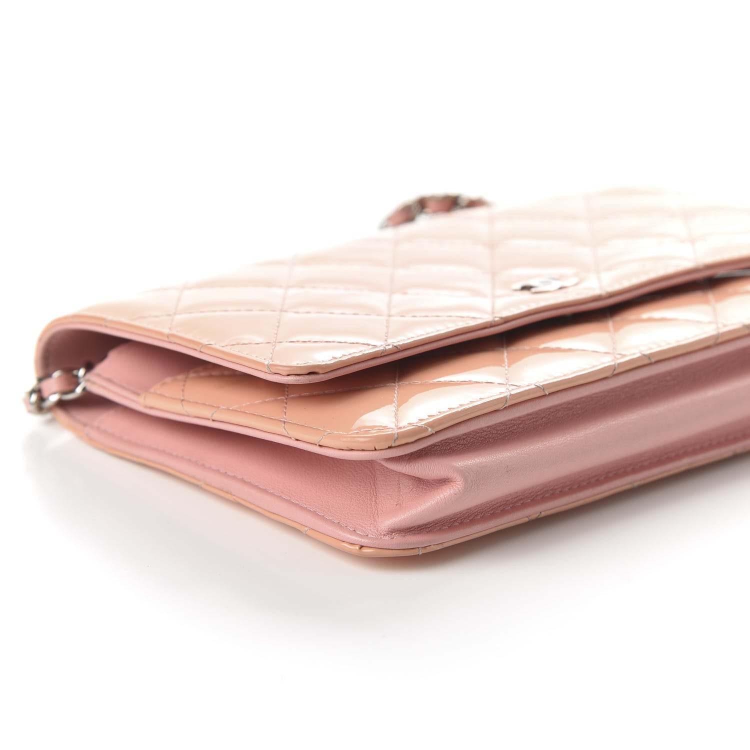 Chanel Patent Quilted Wallet On Chain WOC Light Pink 5 of 11
