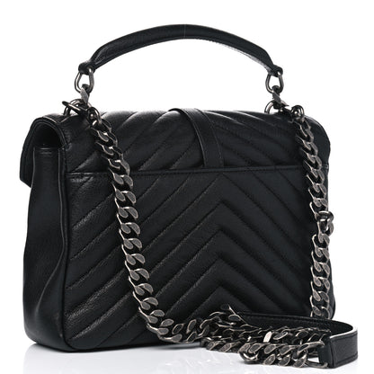 Saint Laurent Sheepskin Matelasse Chevron Monogram Medium College Bag Black 2 of 8