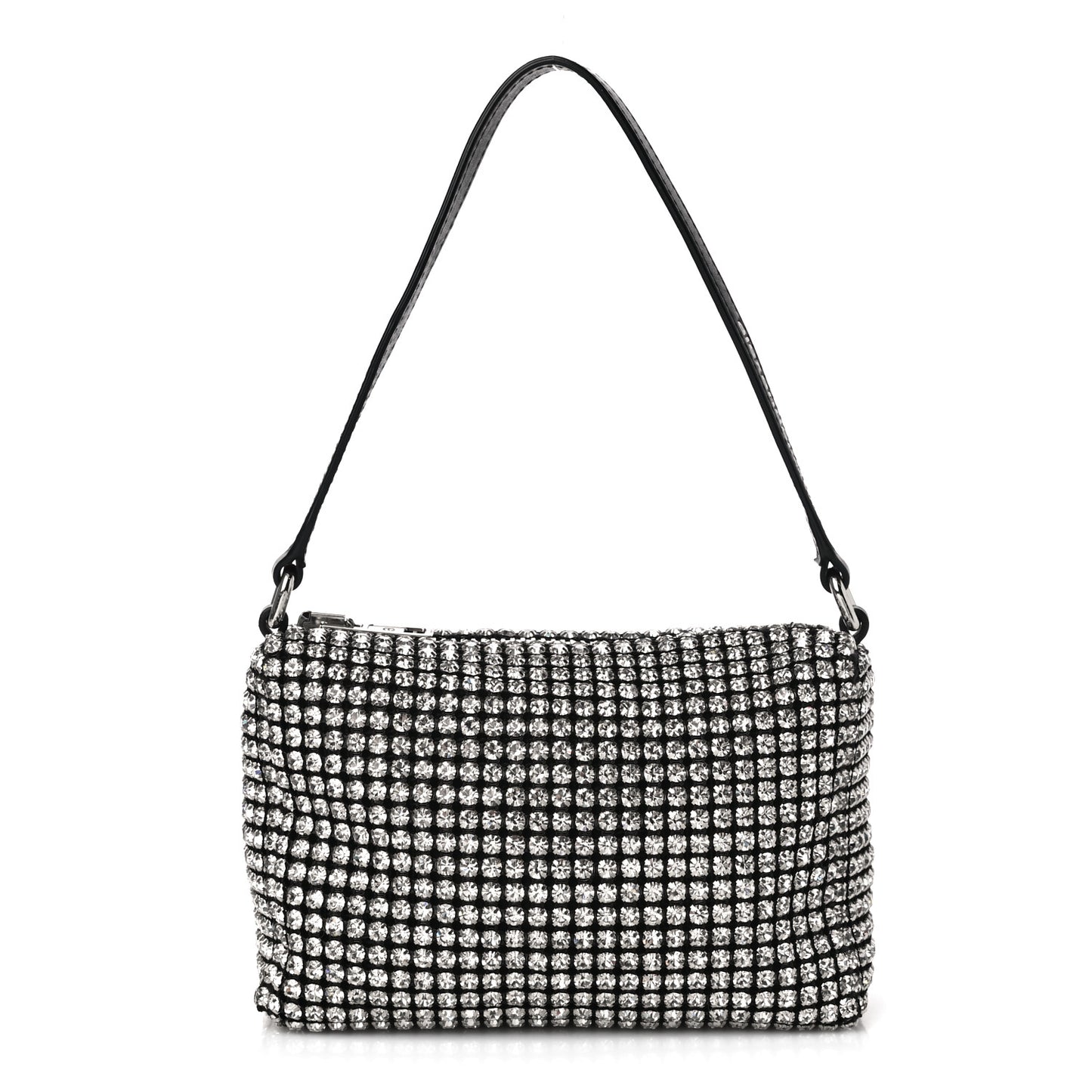 Mesh Crystal Rhinestone Mini Heiress Pouch Black Silver
