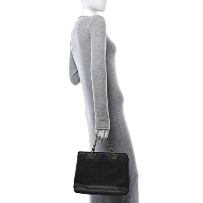 Chanel Caviar Embroidered Logo Shoulder Bag Black 2 of 11