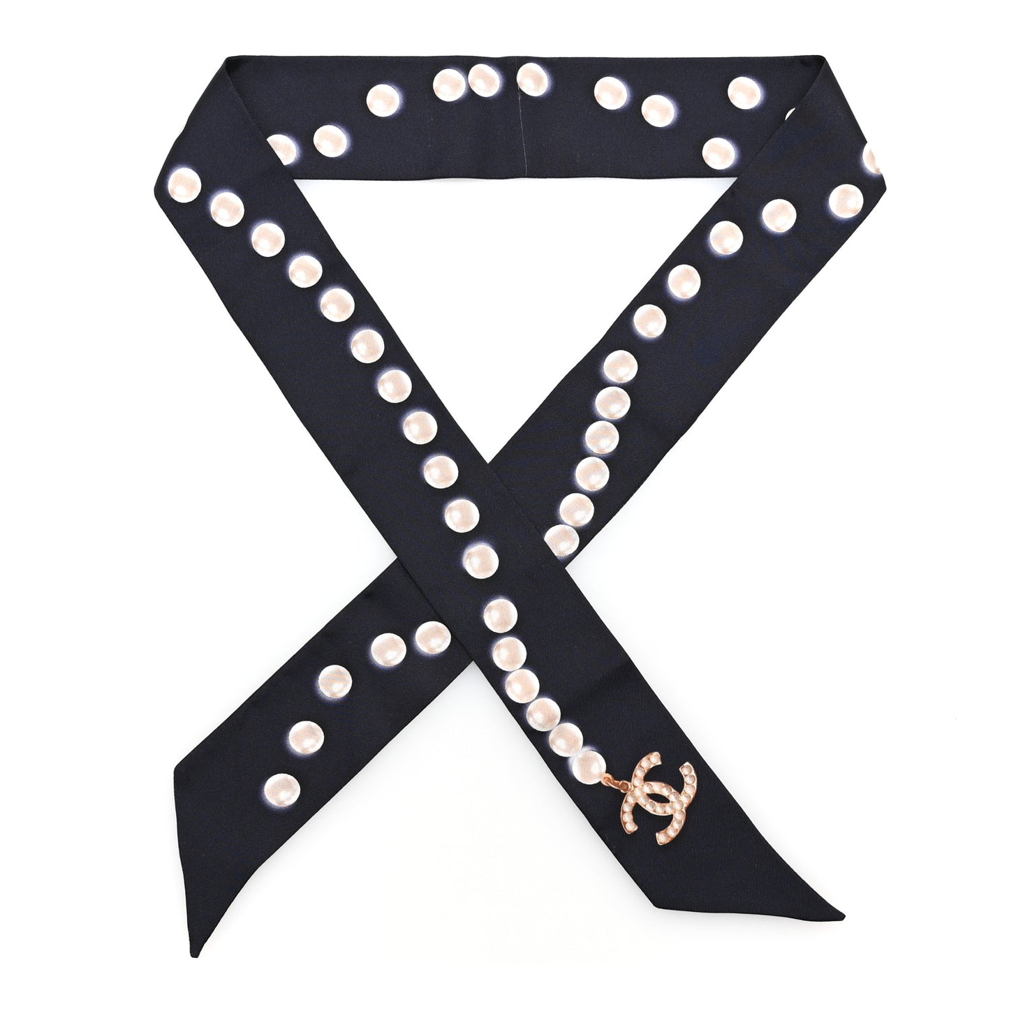 Silk Pearl CC Slim Bandeau Scarf Navy