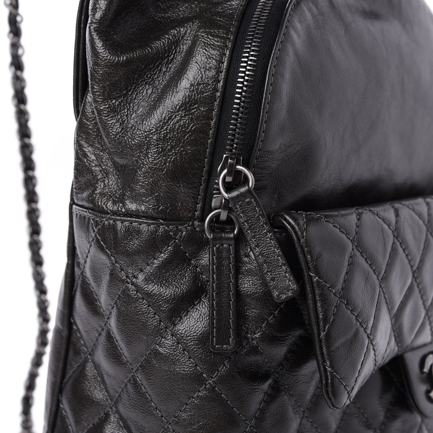 Metallic Lambskin Quilted Drawstring Backpack Black