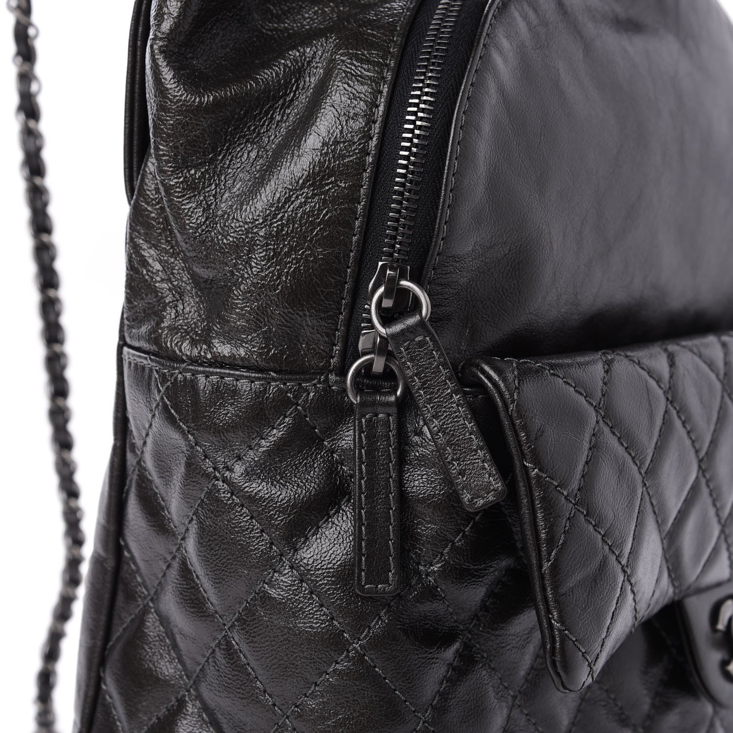 Chanel Metallic Lambskin Quilted Drawstring Backpack Black 12 of 13