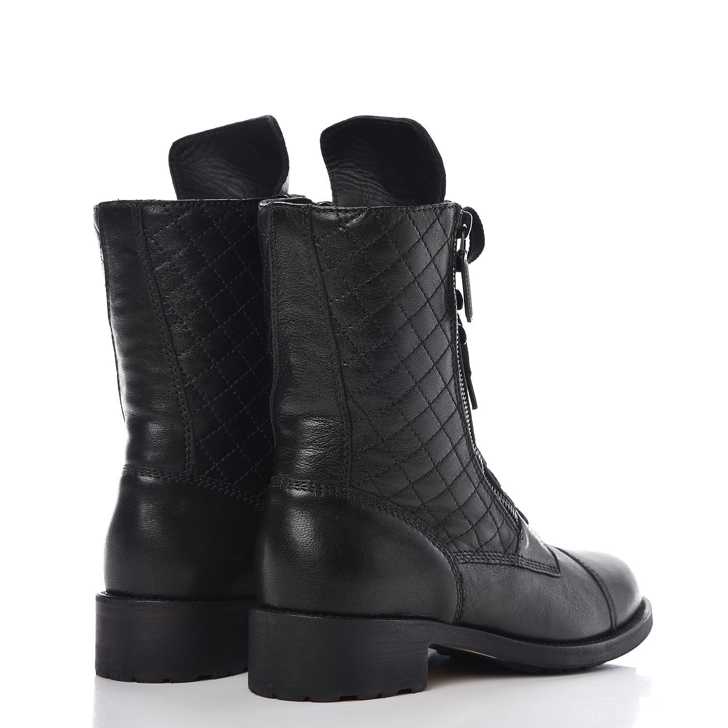 Chanel Calfskin Quilted Cap Toe Combat Boots 38.5 Black 4 of 10