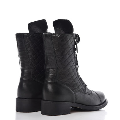 Chanel Calfskin Quilted Cap Toe Combat Boots 38.5 Black 4 of 10