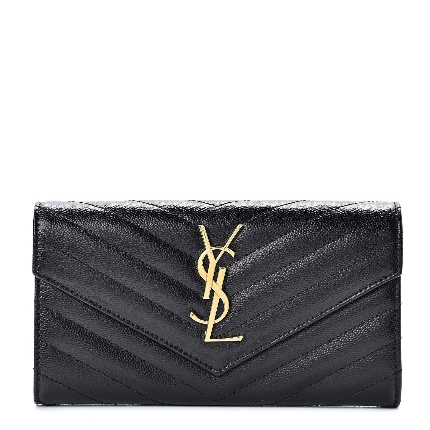 Grain De Poudre Matelasse Chevron Monogram Flap Wallet Black