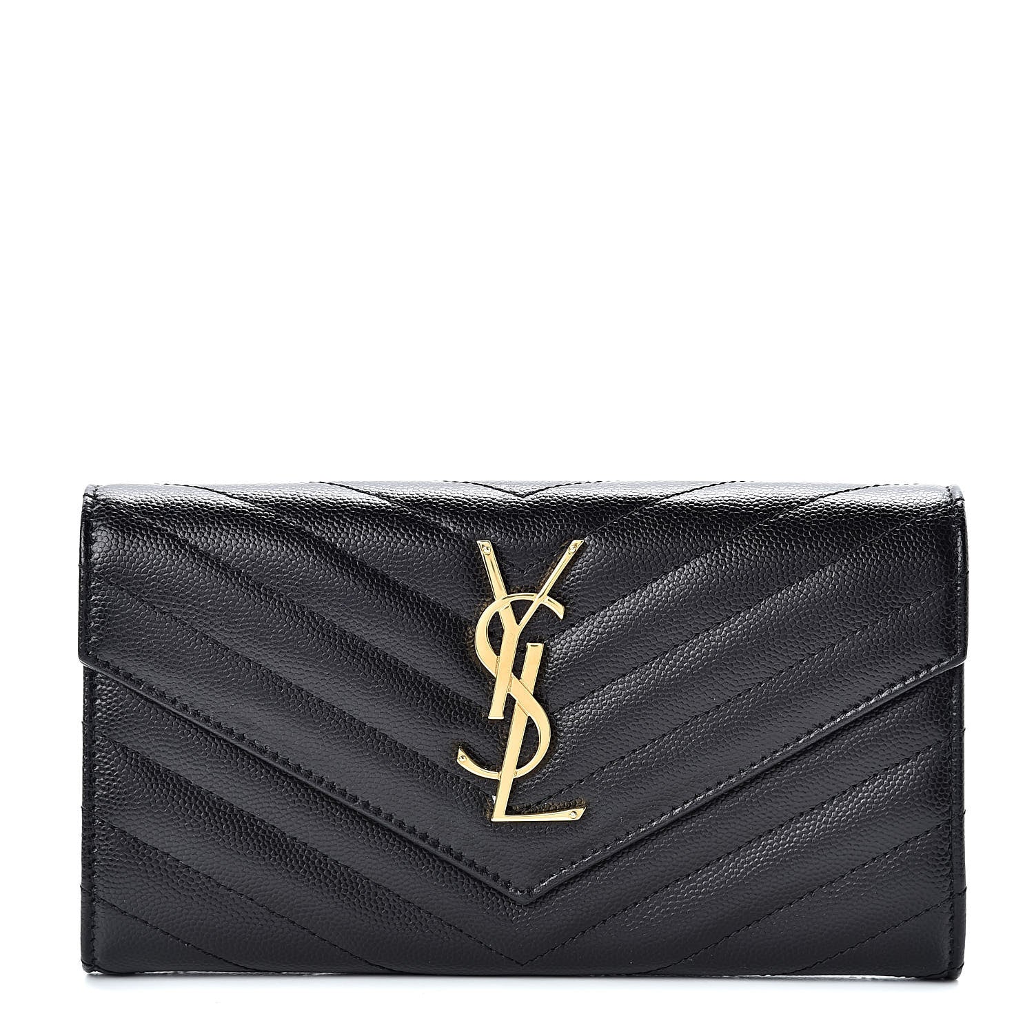 Saint Laurent Grain De Poudre Matelasse Chevron Monogram Flap Wallet Black 1 of 8