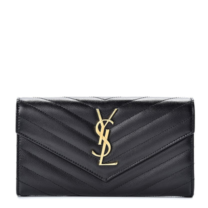 Saint Laurent Grain De Poudre Matelasse Chevron Monogram Flap Wallet Black 1 of 8