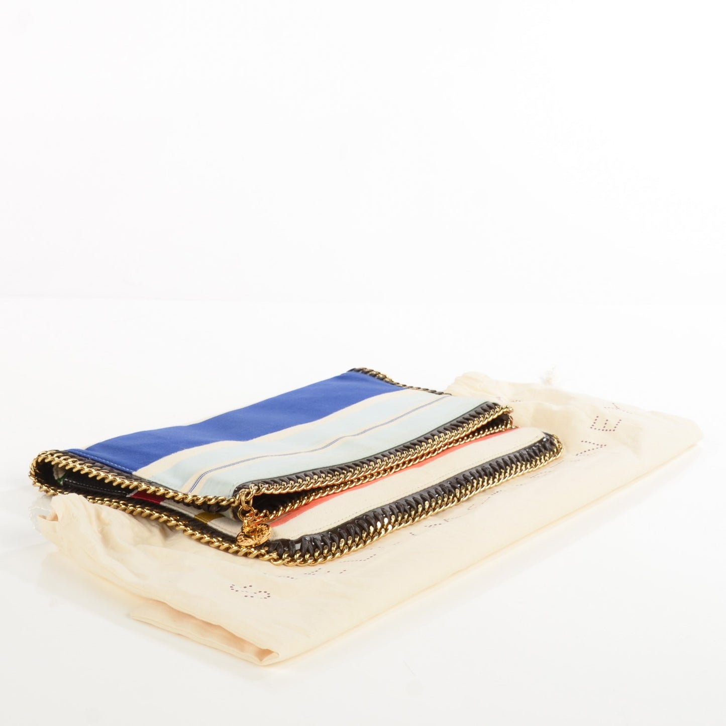 Silk Striped Falabella Fold Over Clutch Multicolor