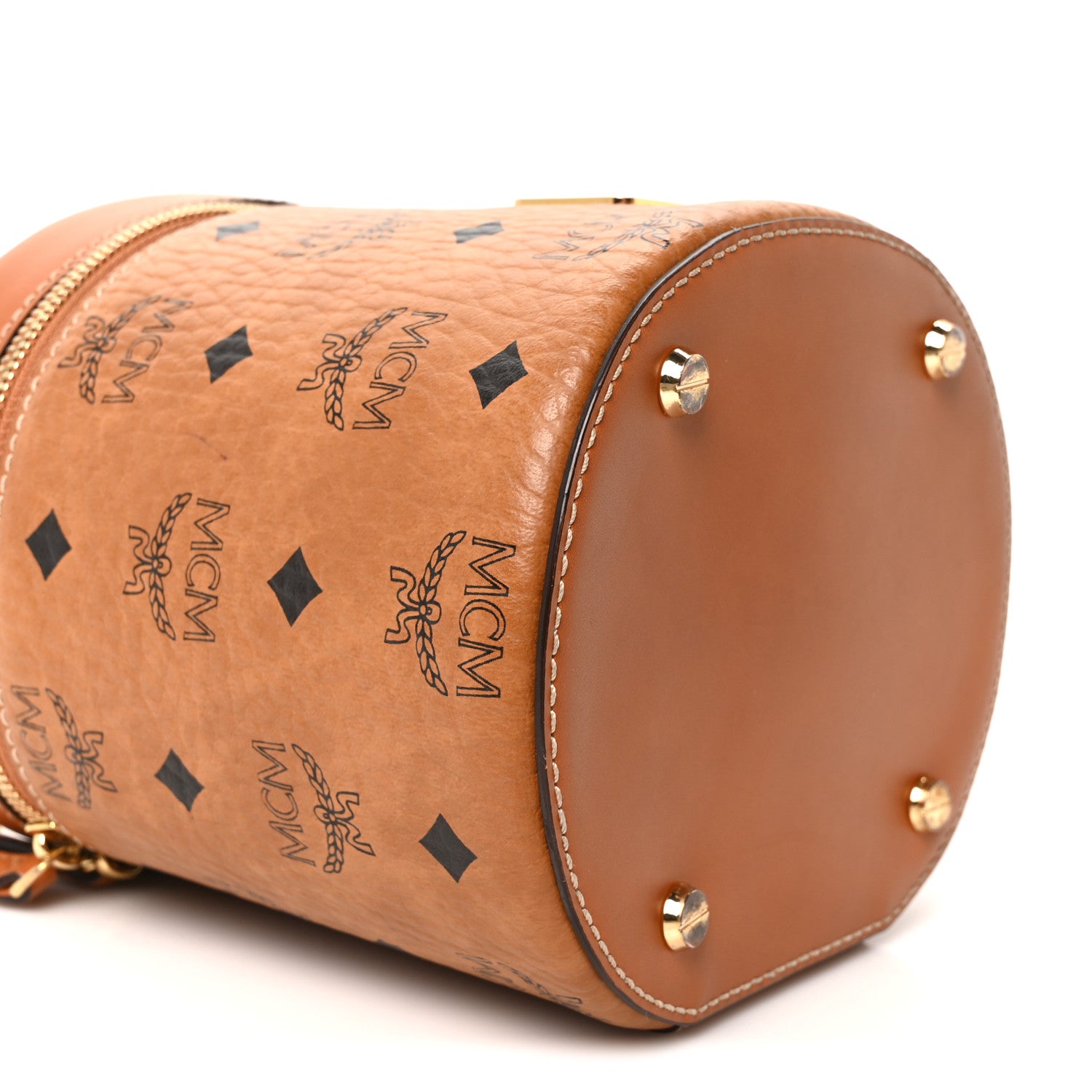 MCM Visetos Small Cylinder Crossbody Bag Cognac 9 of 10