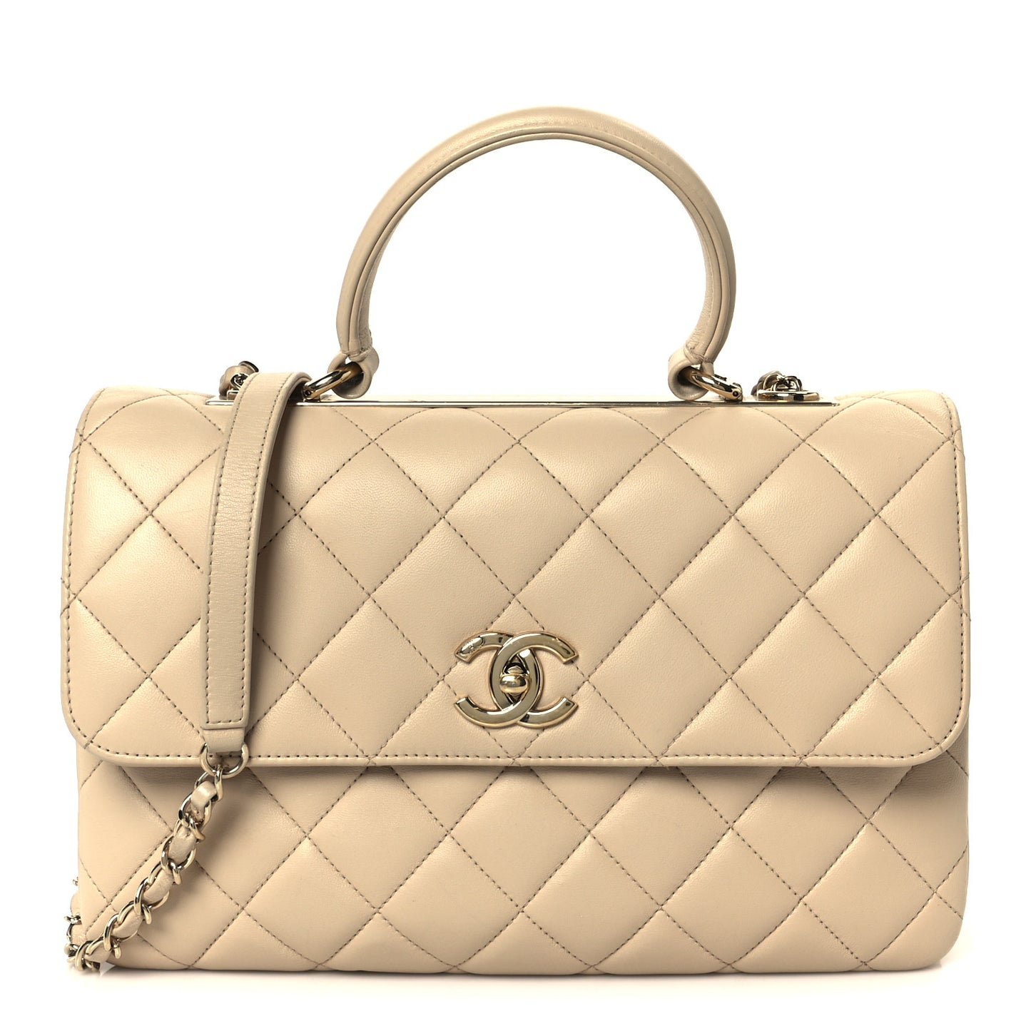 Lambskin Quilted Medium Trendy CC Flap Dual Handle Bag Beige