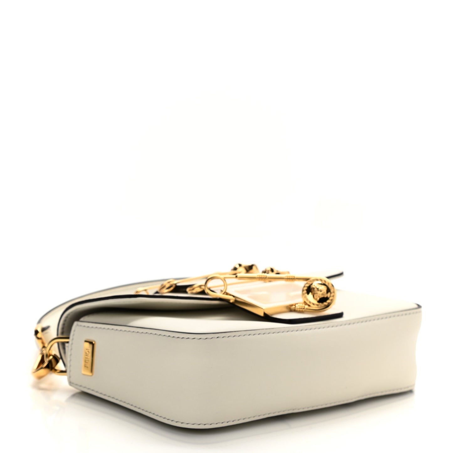 X VERSACE Vitello Seta Fendace Mini Brooch Baguette White Ice