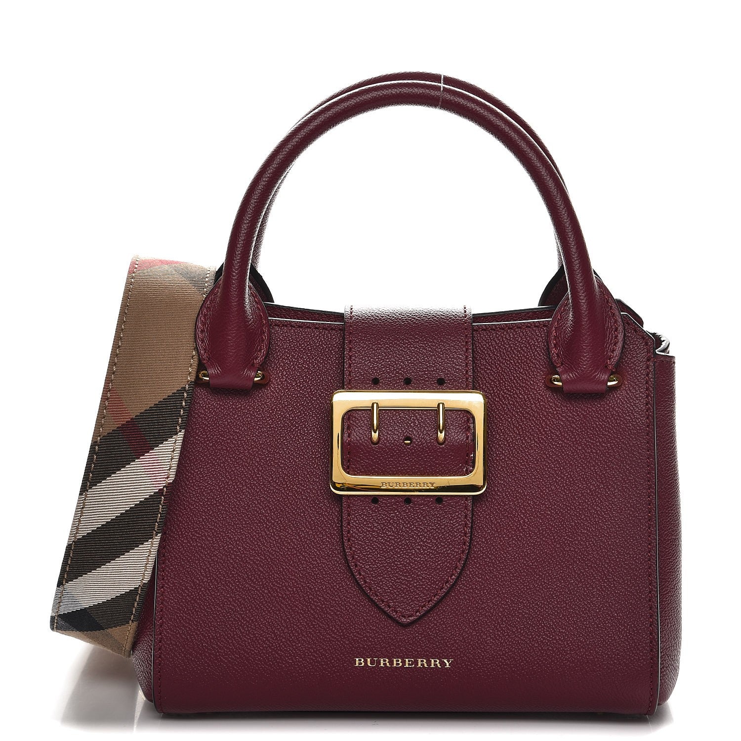 Burberry Soft Grain Calfskin Small Buckle Tote Dark Plum 1 of 8