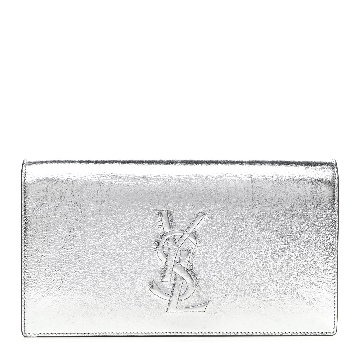 Saint Laurent Metallic Calfskin Monogram Large Belle De Jour Clutch Silver 1 of 9