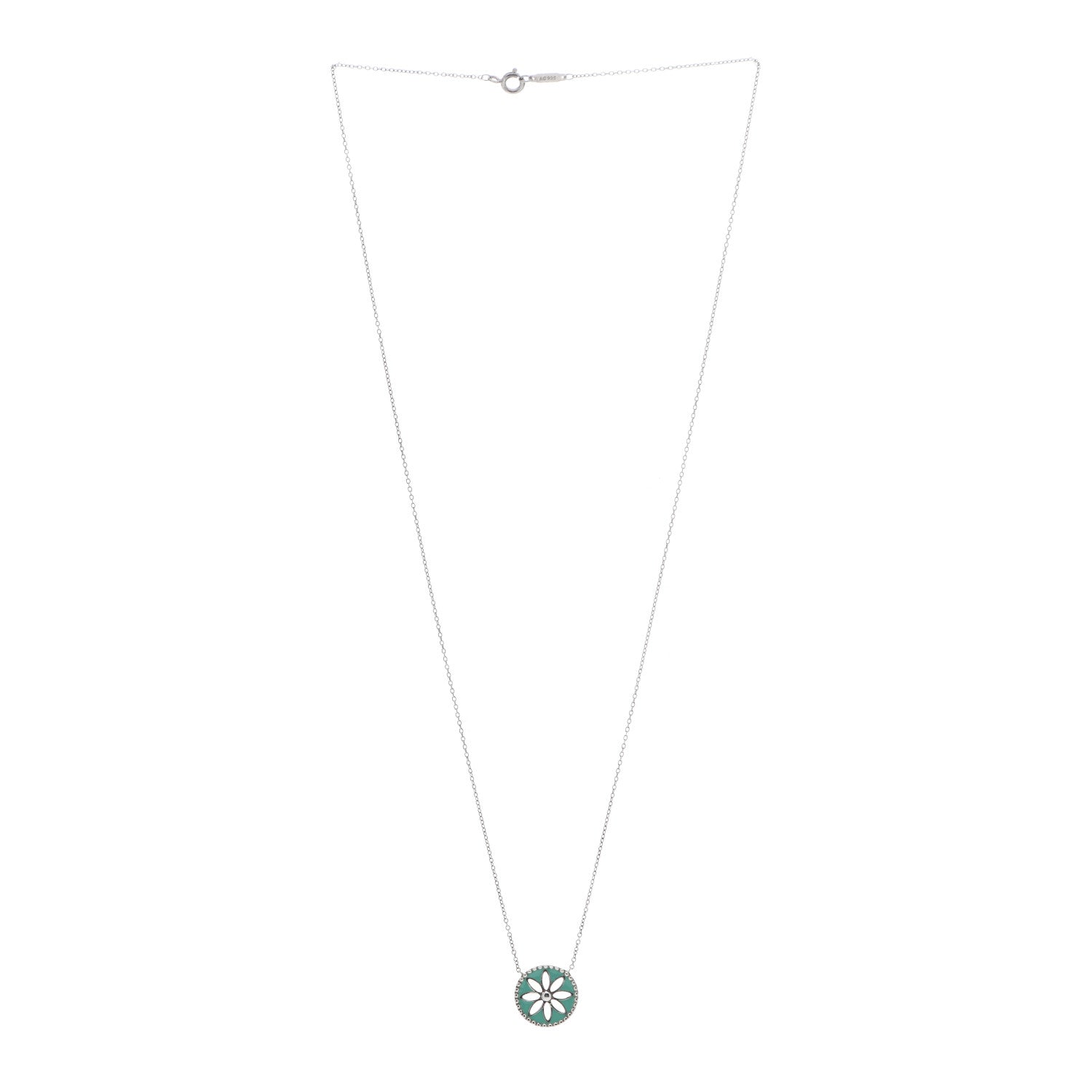 Tiffany Sterling Silver Enamel Daisy Pendant Necklace Blue 3 of 6