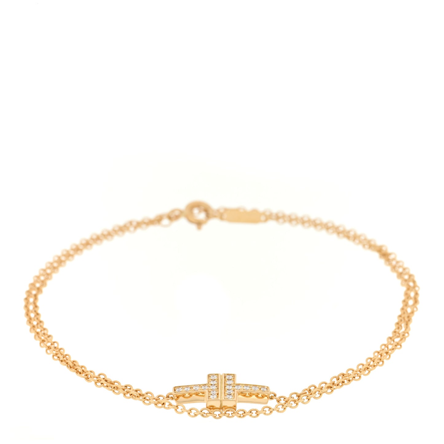 18K Yellow Gold Diamond T Double Chain Bracelet
