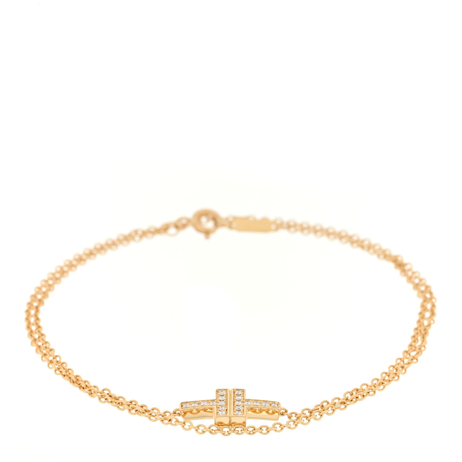 Tiffany 18K Yellow Gold Diamond T Double Chain Bracelet 1 of 3