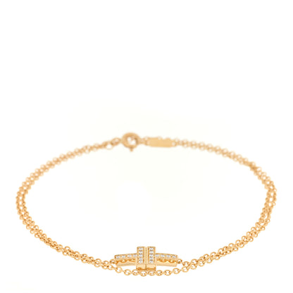 Tiffany 18K Yellow Gold Diamond T Double Chain Bracelet 1 of 3