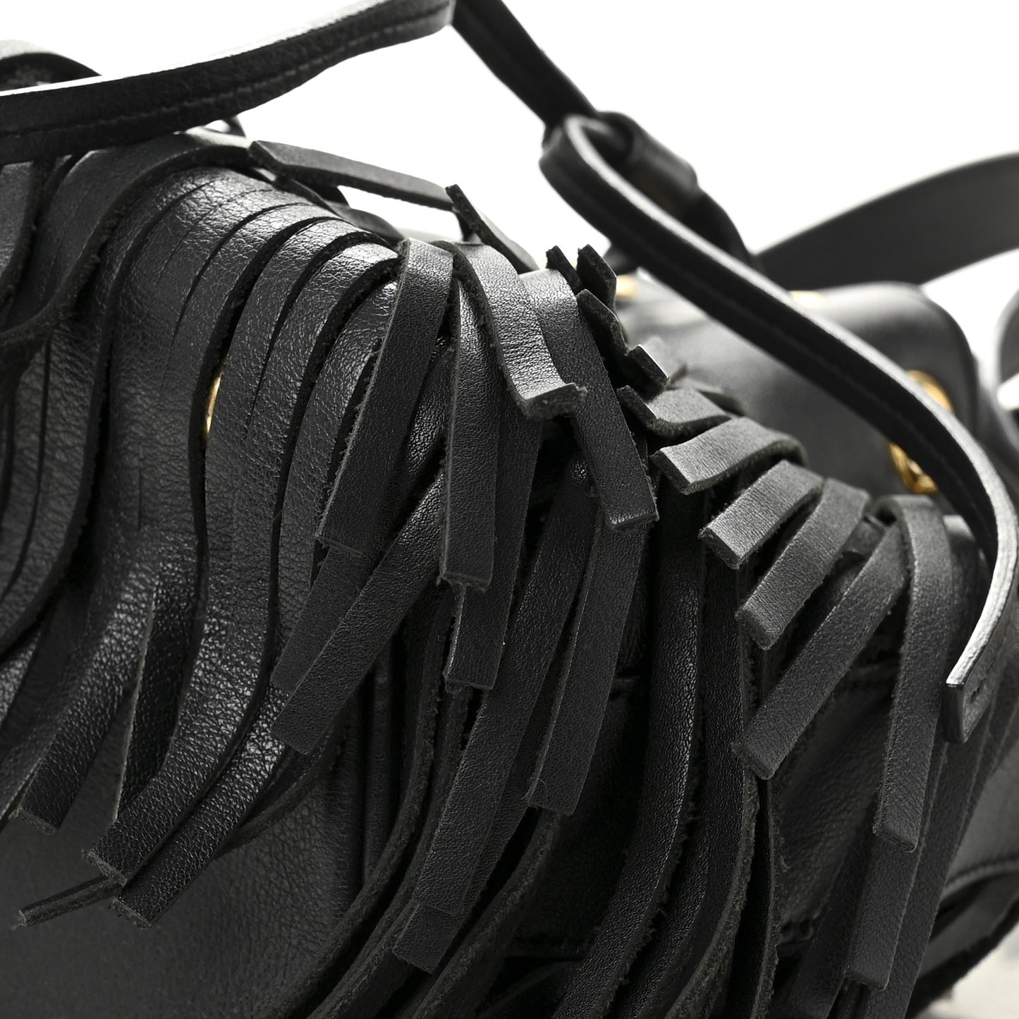 Calfskin Small Emmanuelle Fringe Bucket Bag Black