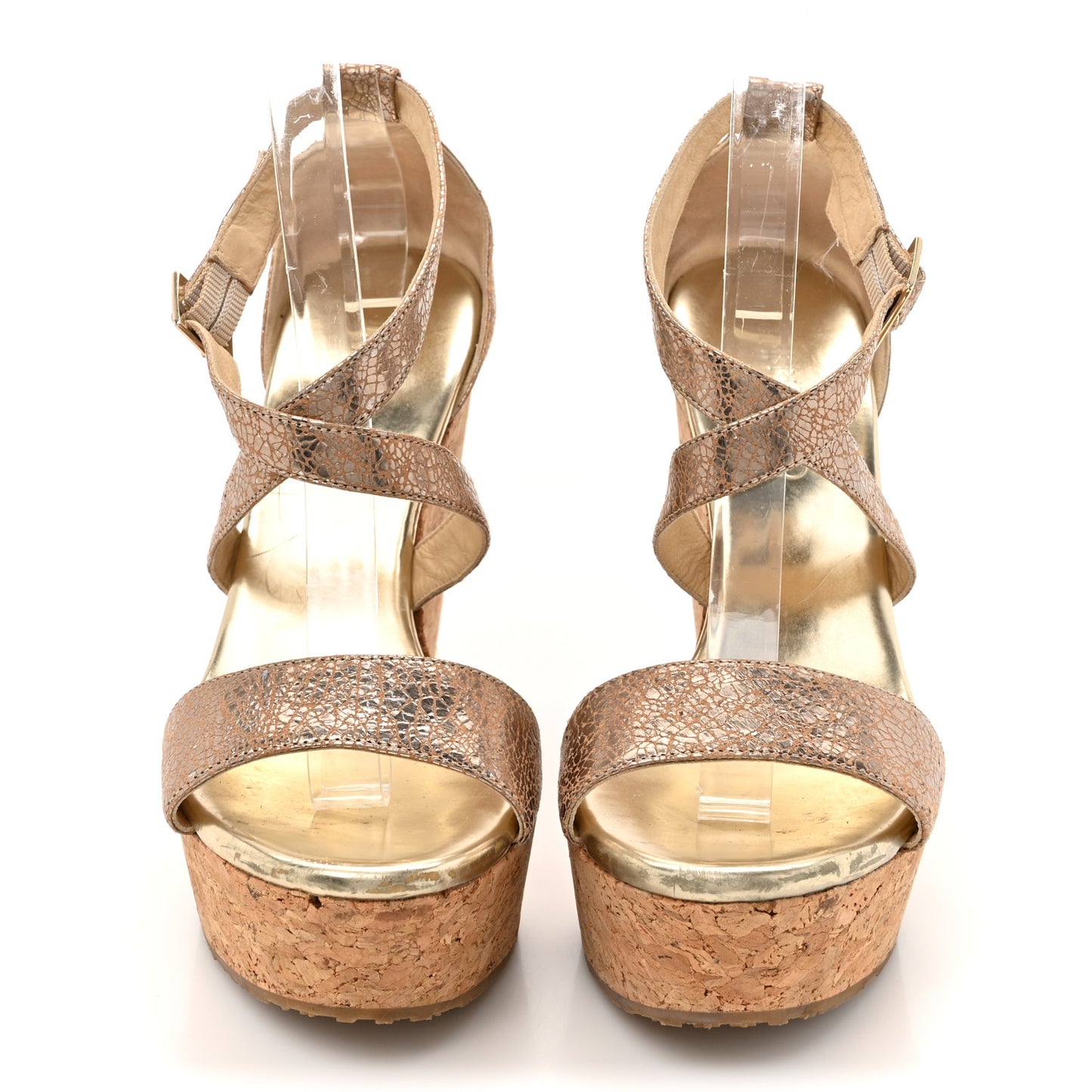Metallic Calfskin Cork Portia 120 Wedge Sandals 38.5 Gold