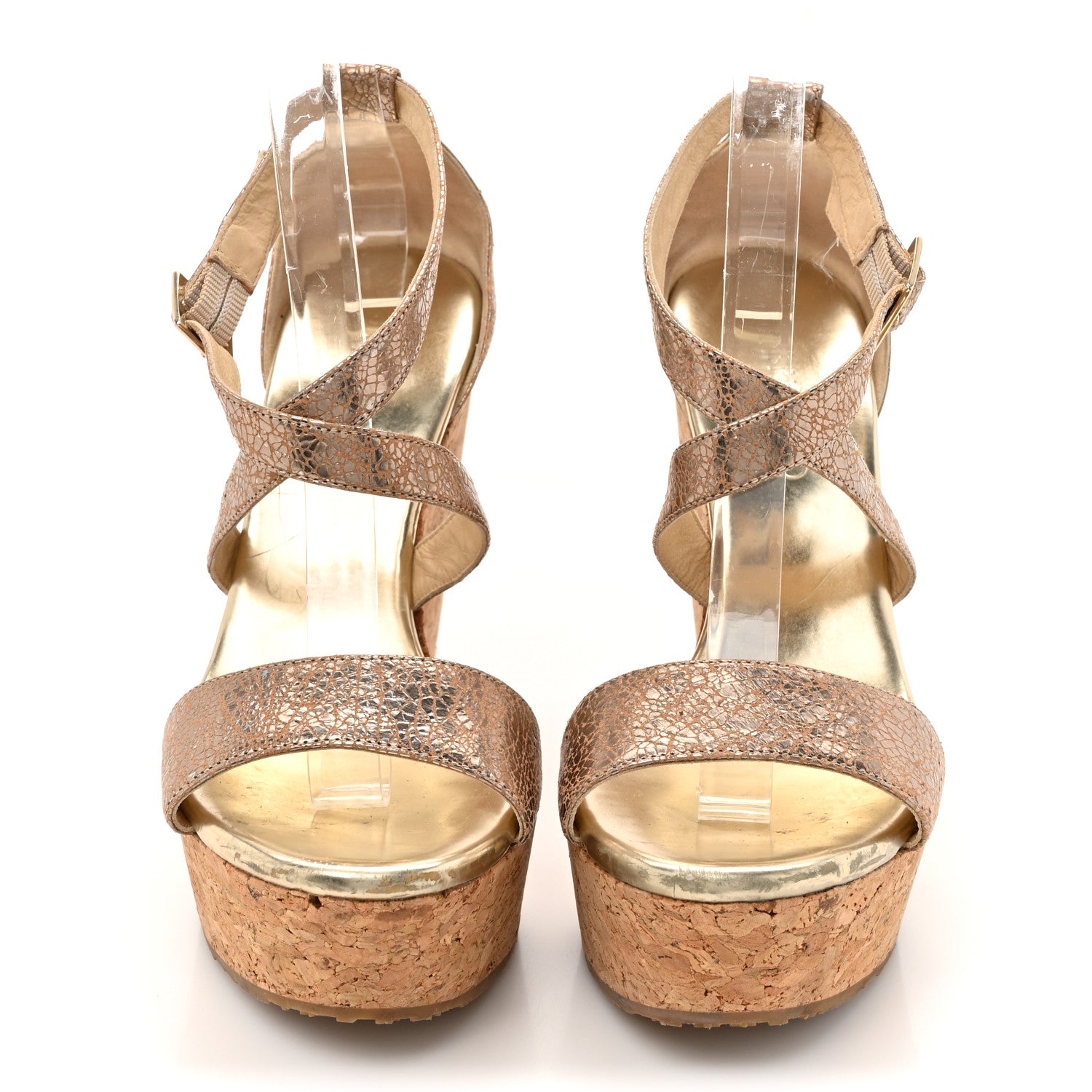Jimmy Choo Metallic Calfskin Cork Portia 120 Wedge Sandals 38.5 Gold 3 of 14