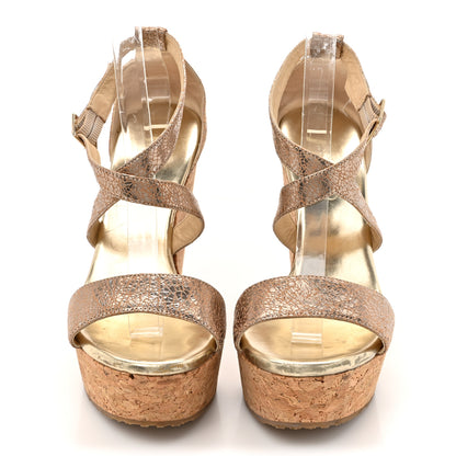 Jimmy Choo Metallic Calfskin Cork Portia 120 Wedge Sandals 38.5 Gold 3 of 14