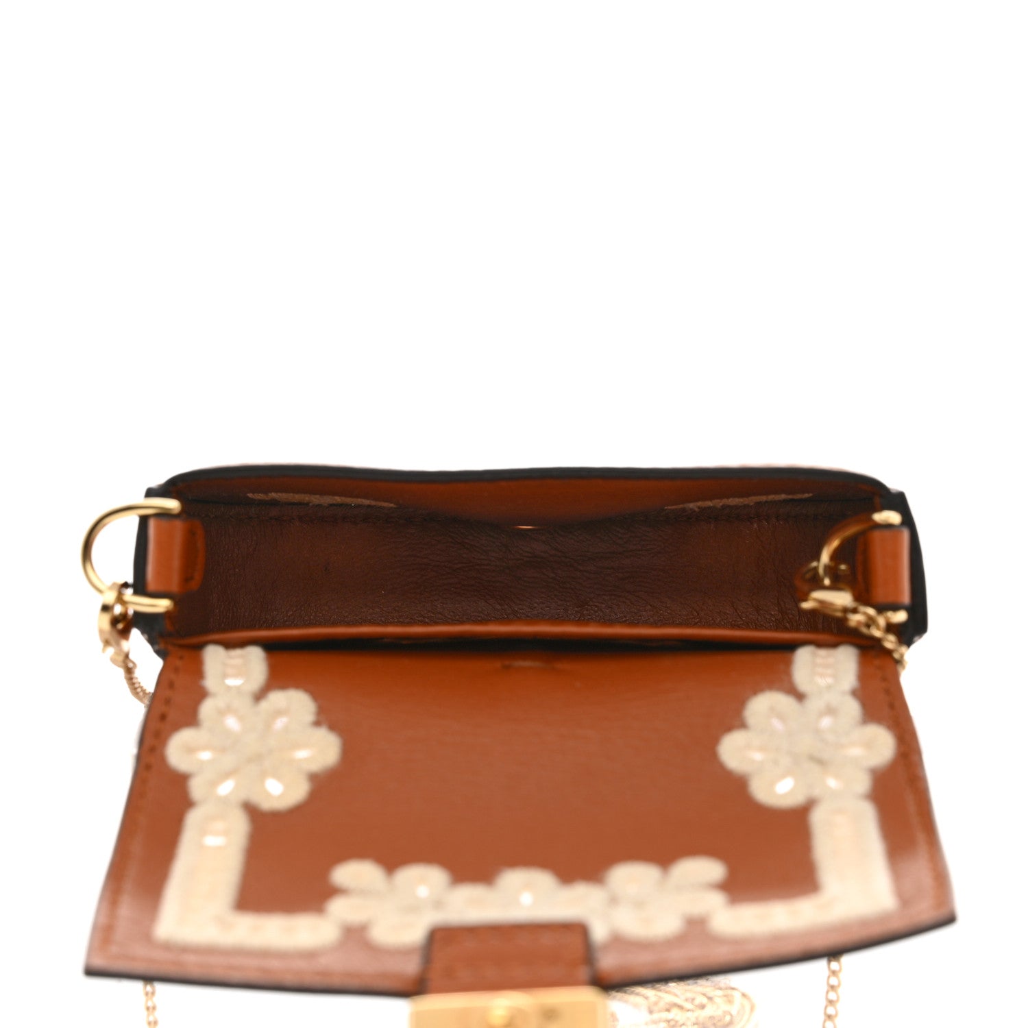 Fendi Shiny Nappa Vitello King Floral Ajour Embroidered Nano Baguette Charm Brandy 5 of 8