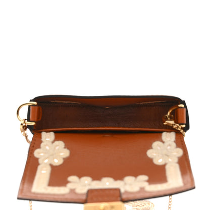 Fendi Shiny Nappa Vitello King Floral Ajour Embroidered Nano Baguette Charm Brandy 5 of 8