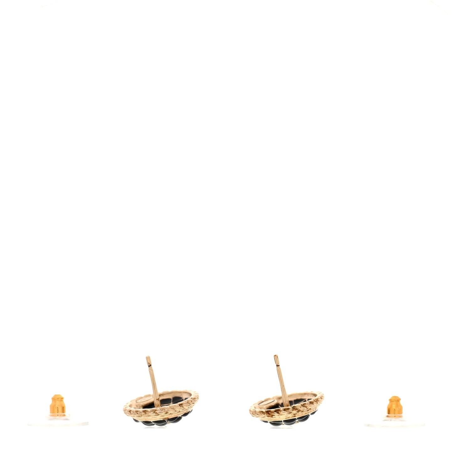 Resin CC Chain Round Earrings Gold Black