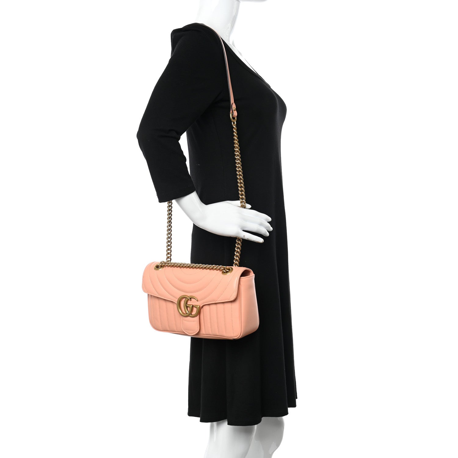 Gucci Calfskin Vertical Ring Matelasse Small GG Marmont Shoulder Bag Peachy Chic 2 of 11