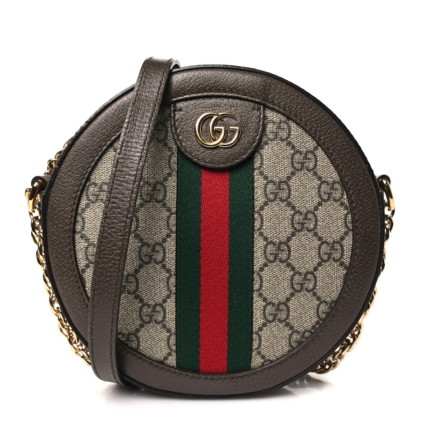 GG Supreme Monogram Web Mini Ophidia Round Shoulder Bag Brown