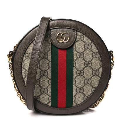 Gucci GG Supreme Monogram Web Mini Ophidia Round Shoulder Bag Brown 1 of 10