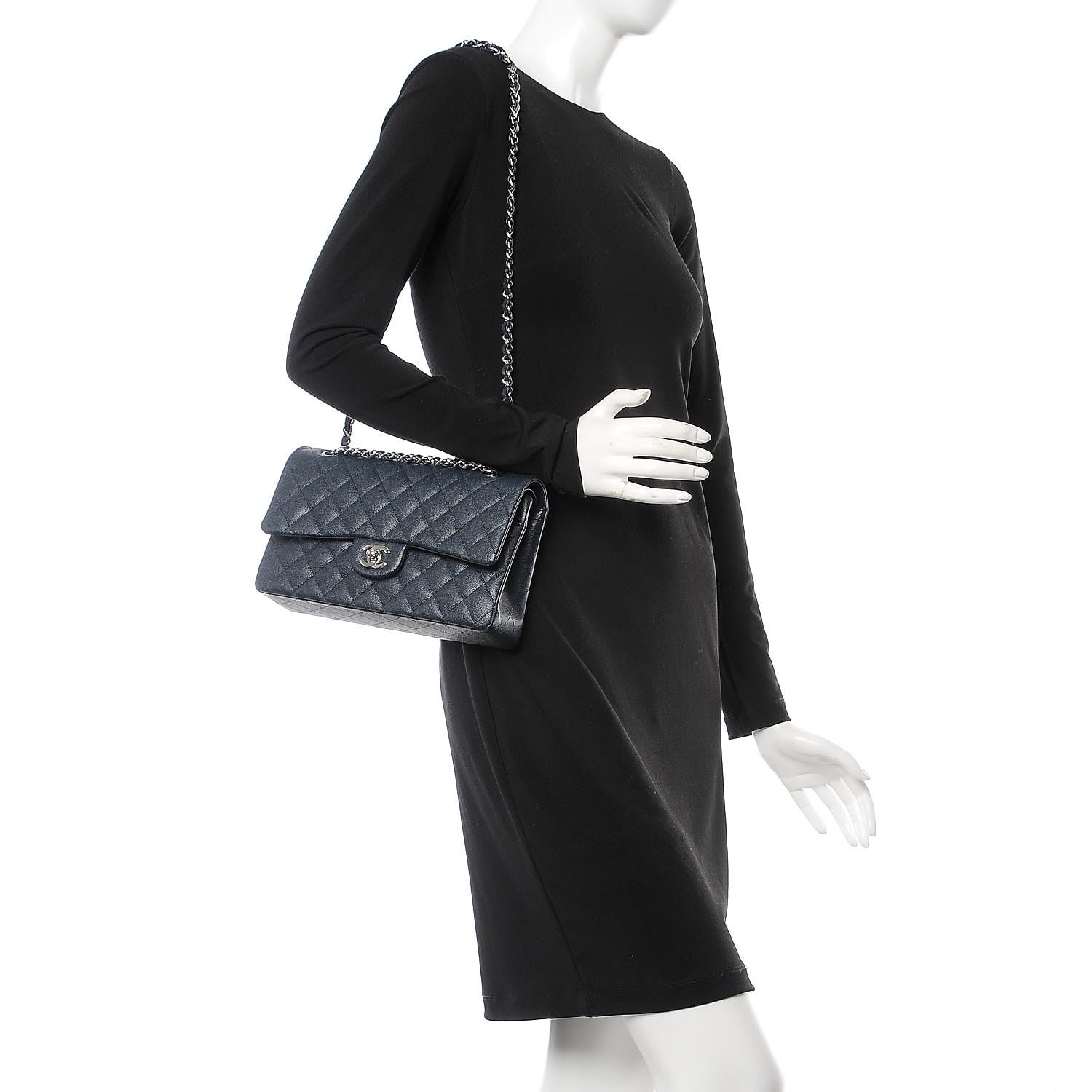 Chanel Caviar Quilted Medium Double Flap Navy 3 of 9