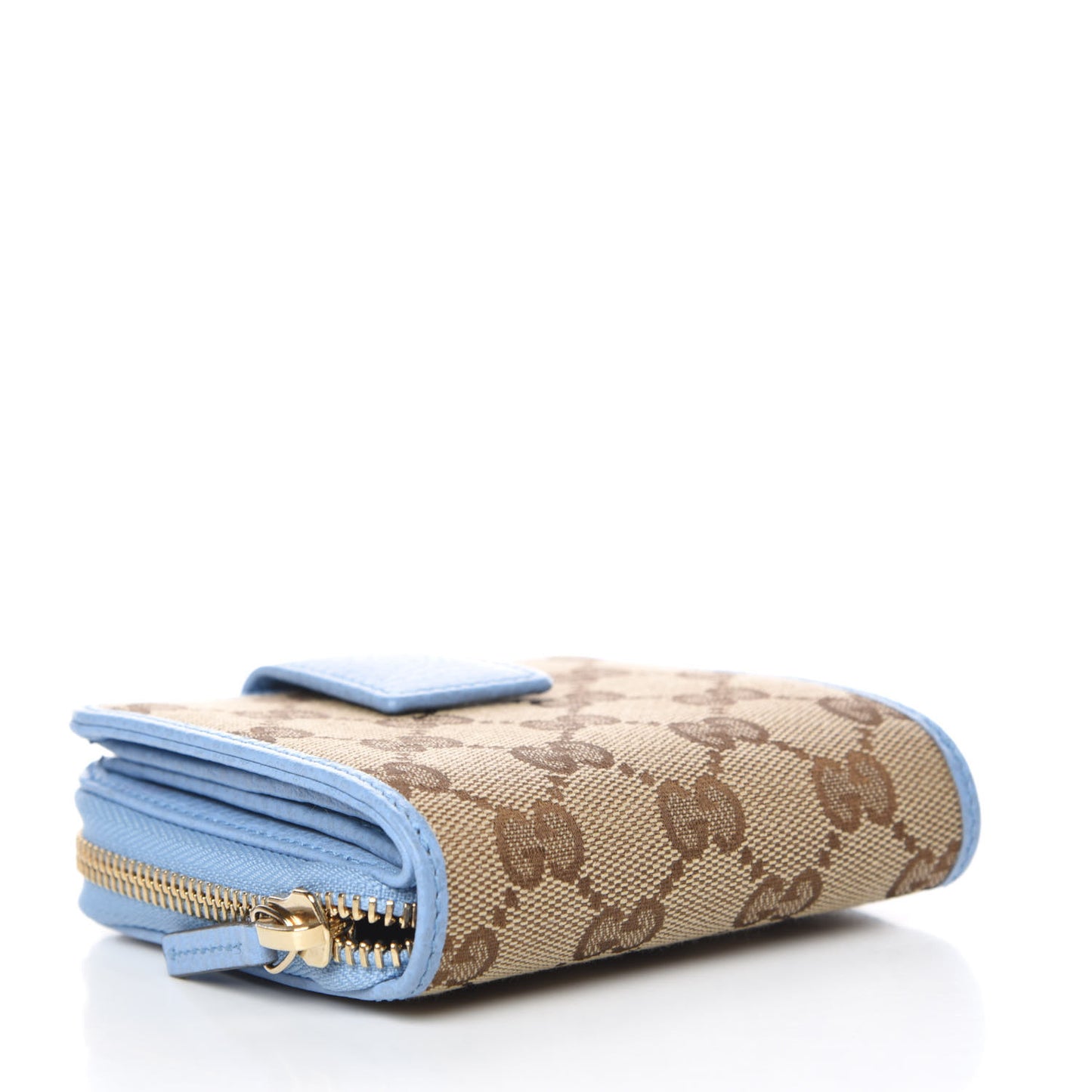 Monogram Dollar Calfskin Zip Around French Flap Wallet Beige Ebony Mineral Blue
