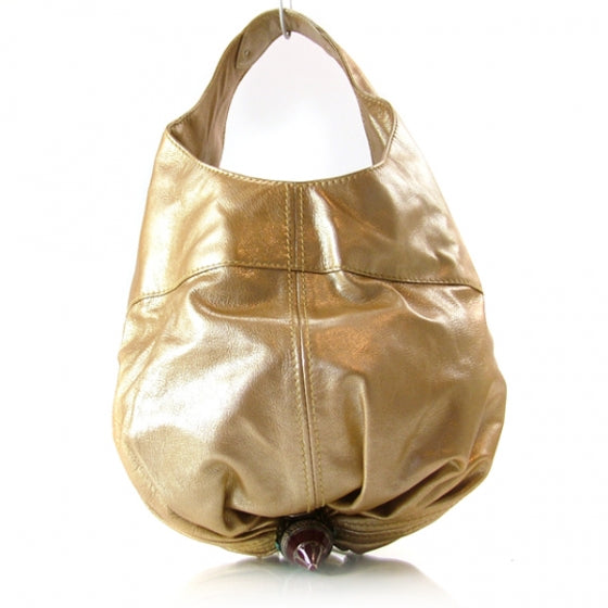 Leather Gathered Hobo Gold