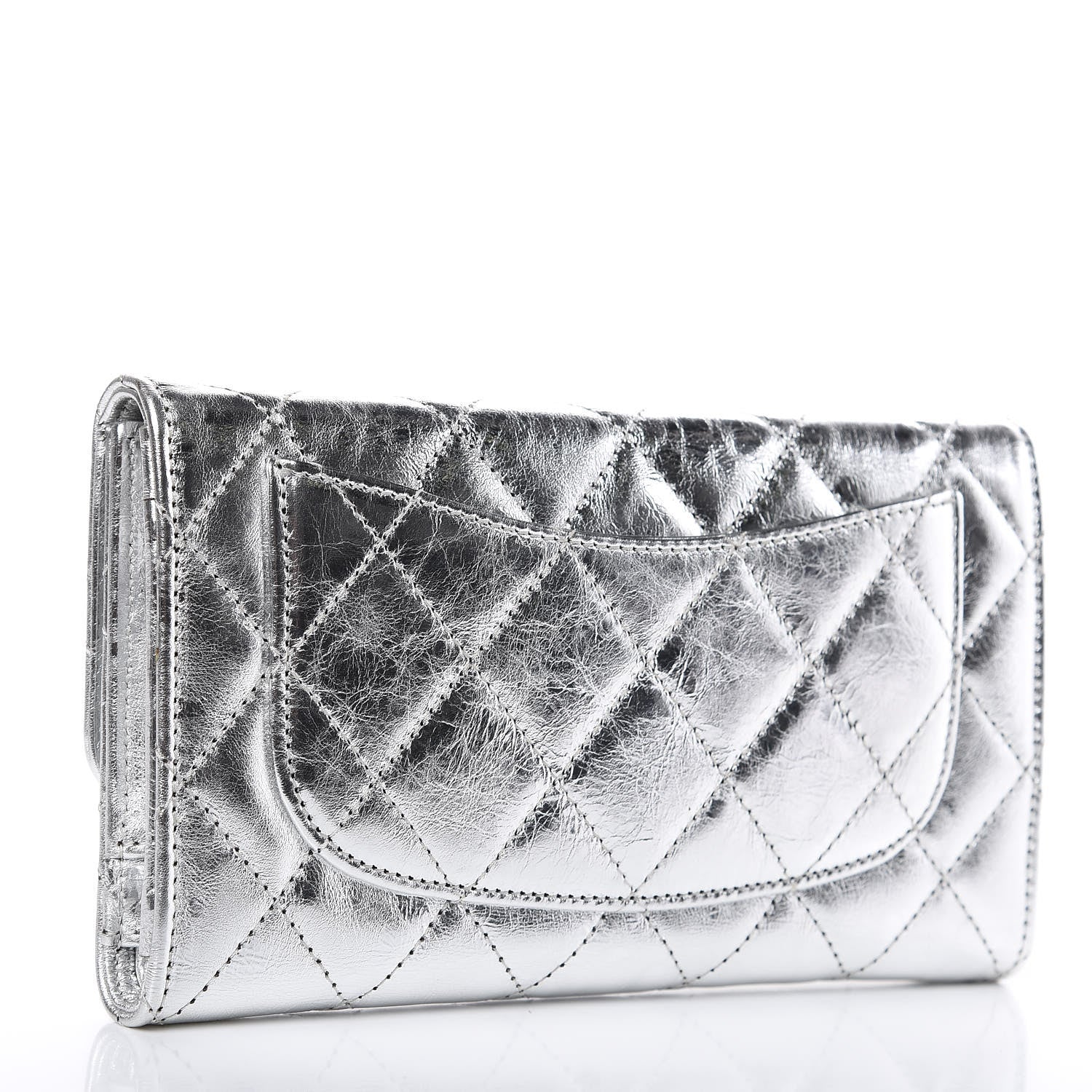 Chanel Metallic Aged Calfskin Quilted Reissue Long Flap Wallet Light Silver 3 of 8