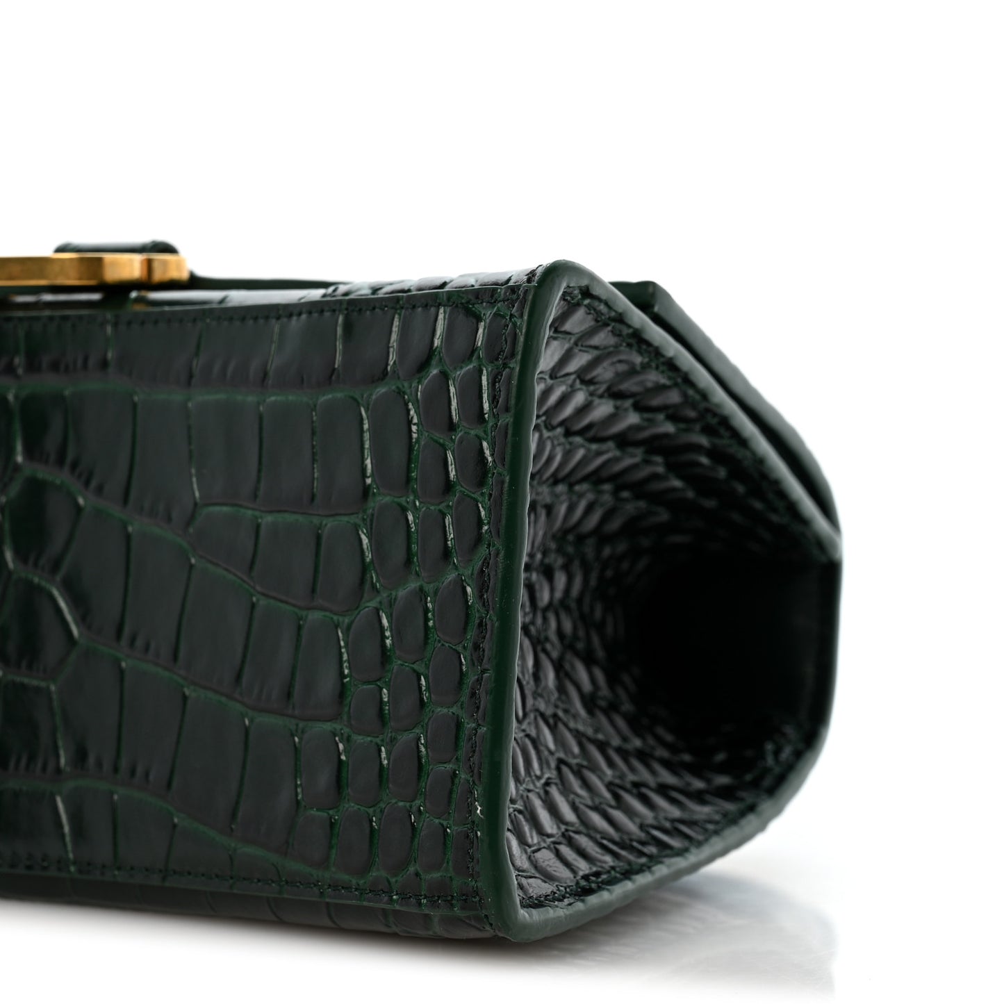 Shiny Calfskin Crocodile Embossed Small Hourglass Top Handle Bag Forest Green