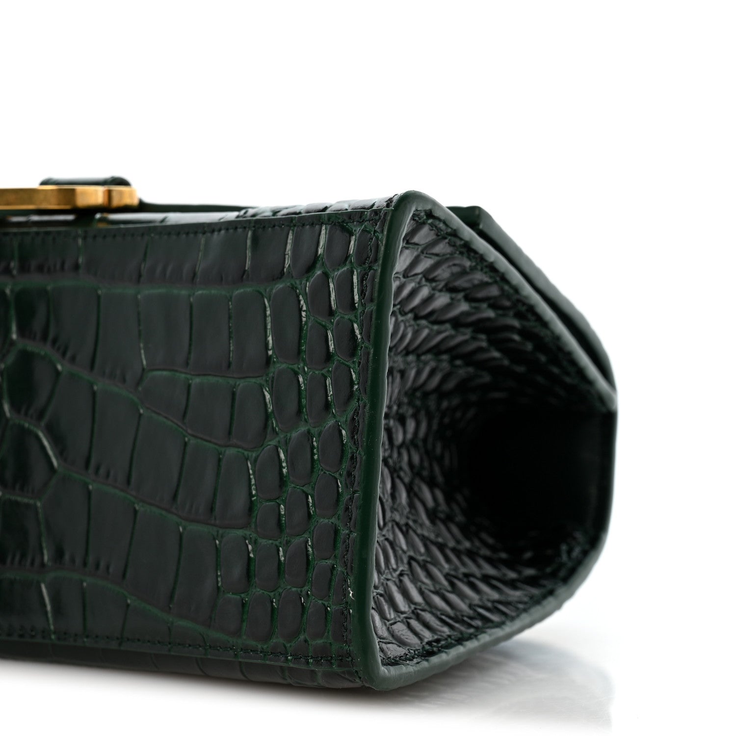 Balenciaga Shiny Calfskin Crocodile Embossed Small Hourglass Top Handle Bag Forest Green 10 of 13
