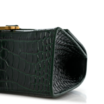 Balenciaga Shiny Calfskin Crocodile Embossed Small Hourglass Top Handle Bag Forest Green 10 of 13