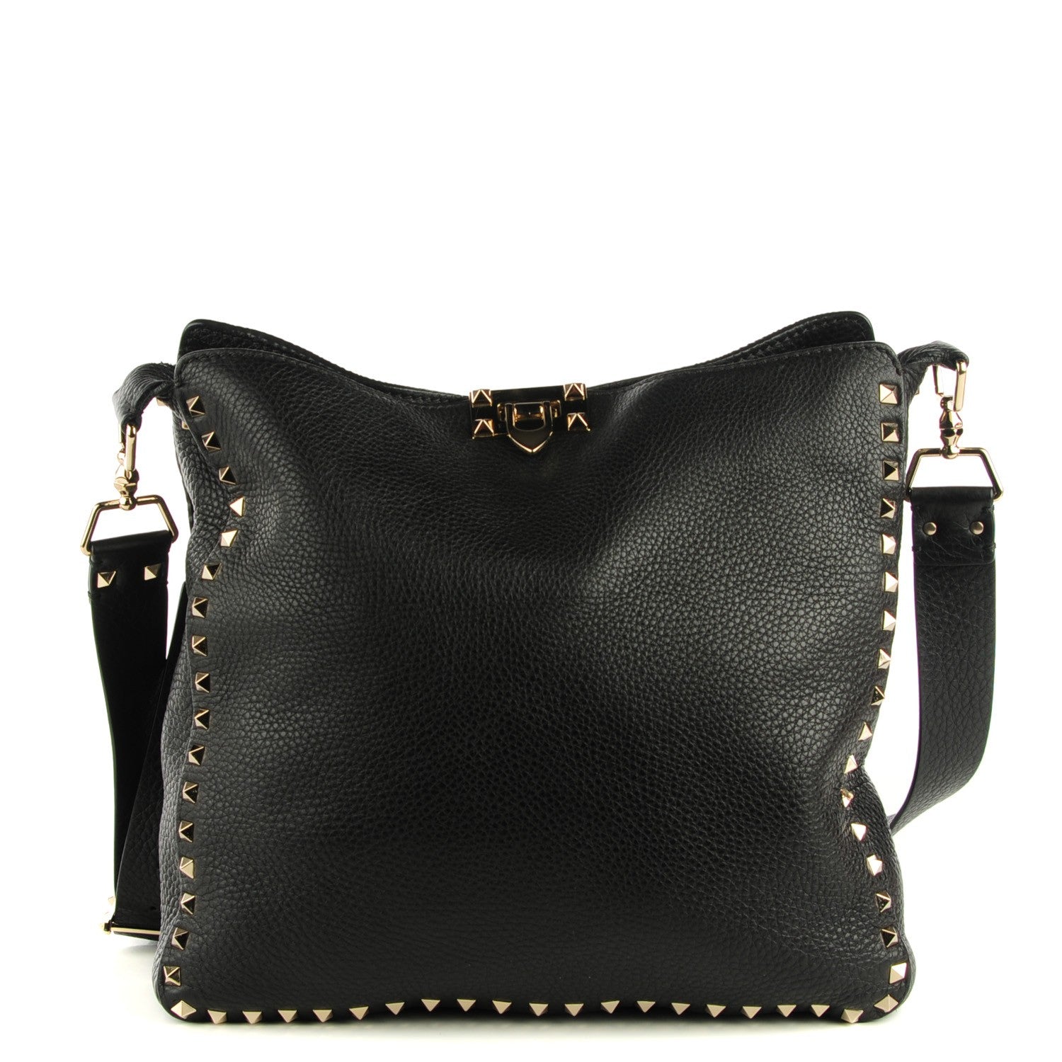 Valentino Garavani Pebbled Calfskin Large Rockstud Flip-Lock Messenger Bag Black 1 of 8