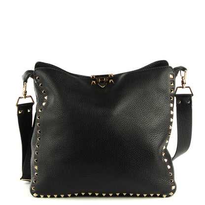 Valentino Garavani Pebbled Calfskin Large Rockstud Flip-Lock Messenger Bag Black 1 of 8
