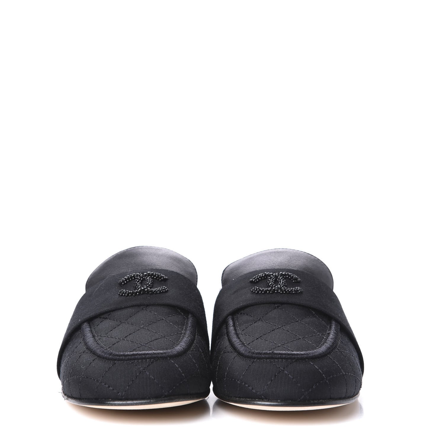 Lambskin Grosgrain Cap Toe CC Mules 36.5 Black