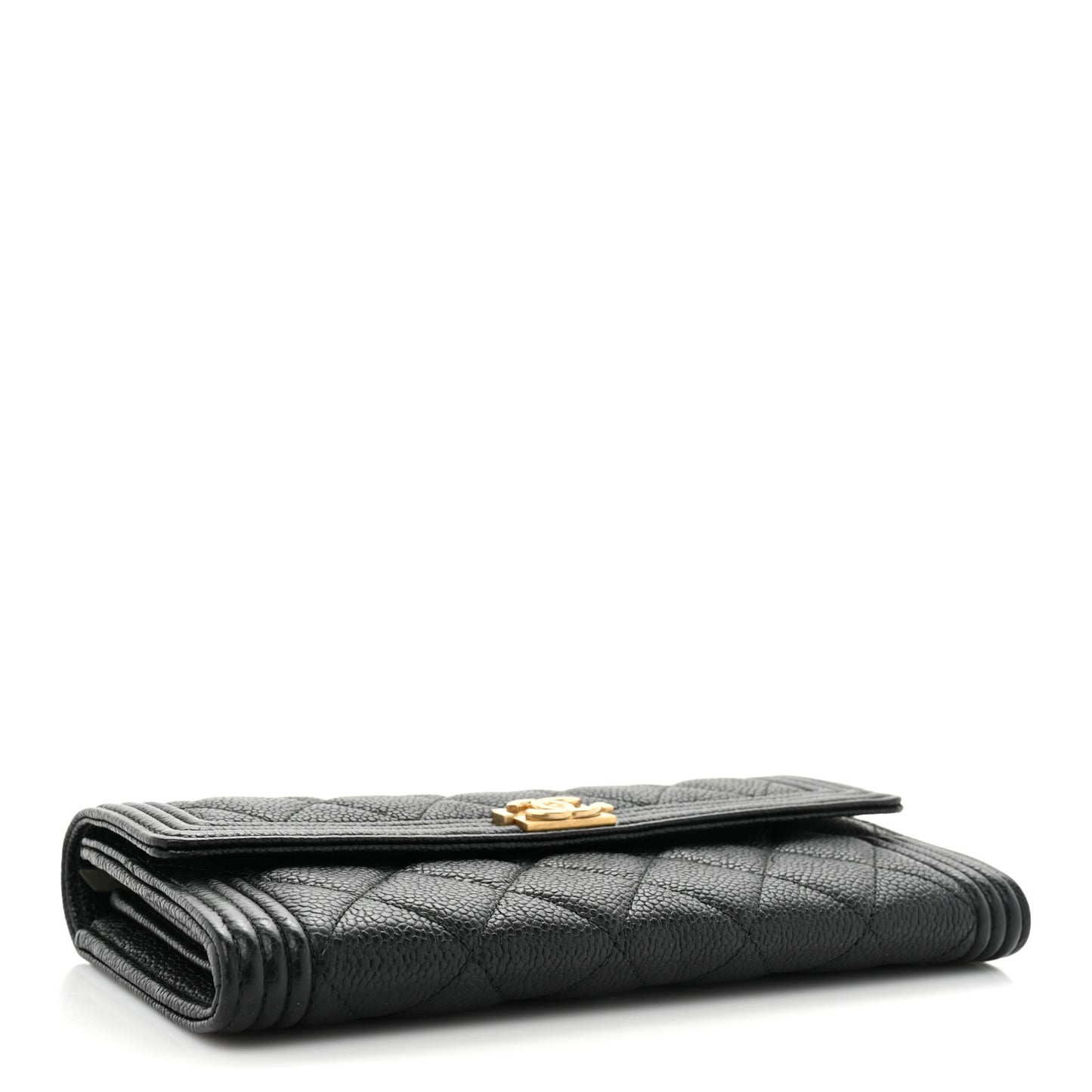 Caviar Quilted Large Boy Gusset Flap Wallet Black