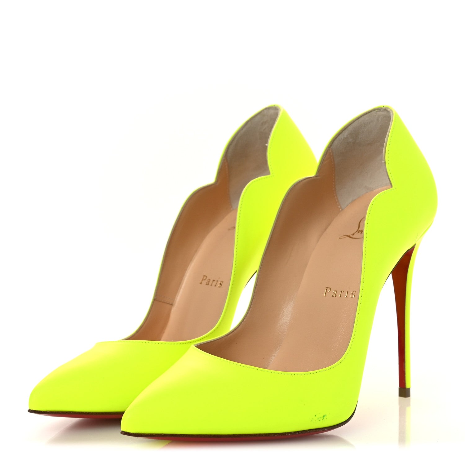 Christian Louboutin Calfskin Hot Chick 100 Pumps 38 Fluo Yellow 4 of 11