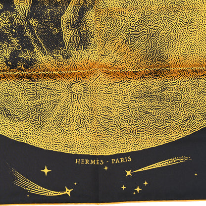 Hermes Silk Clair De Lune Double Face Scarf 90 Black Jaune D'Or Bleu 2 of 4