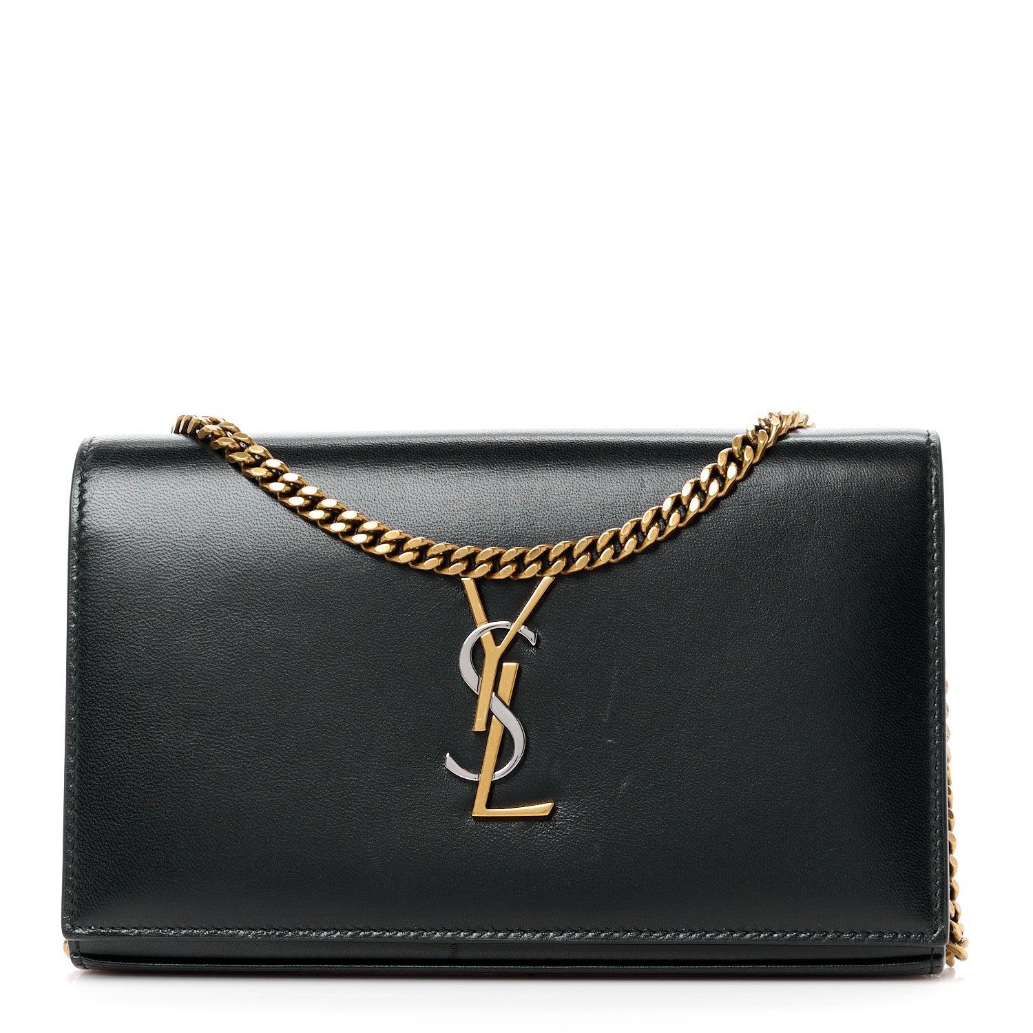 Saint Laurent Smooth Calfskin Tri-Metal Cassandre Wallet On Chain WOC Black 1 of 12