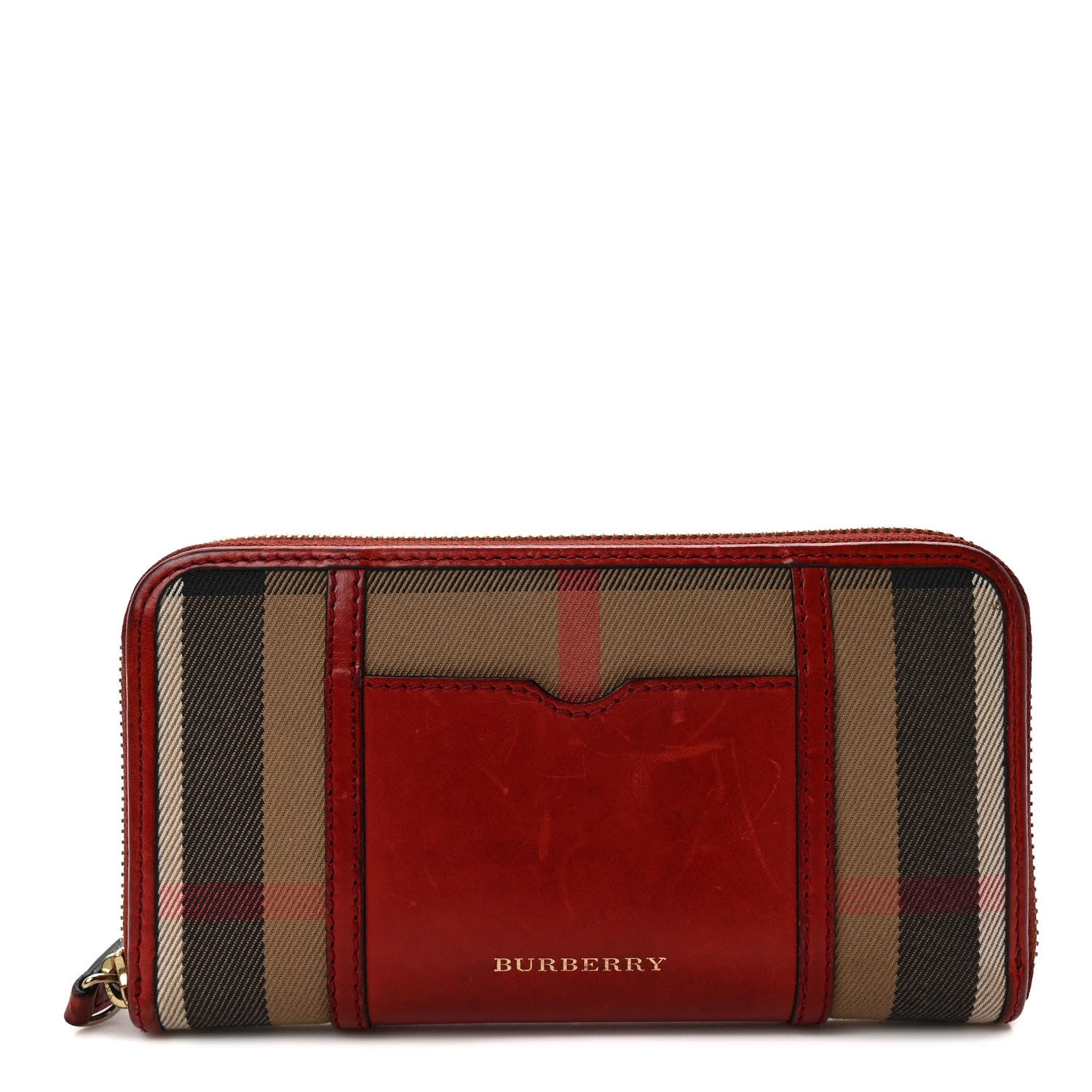 Burberry House Check Large Sartorial Ziggy Zip Around Wallet Military Red 1 of 10