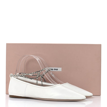 Miu Miu Nappa Crystal Ankle Strap Ballerina Flats 35 White 9 of 9