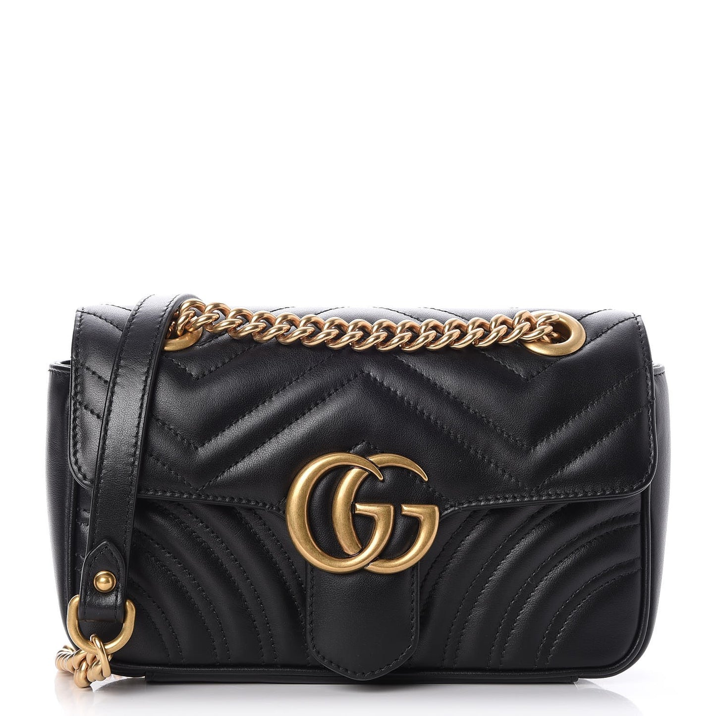 Calfskin Matelasse Mini GG Marmont Shoulder Bag Black